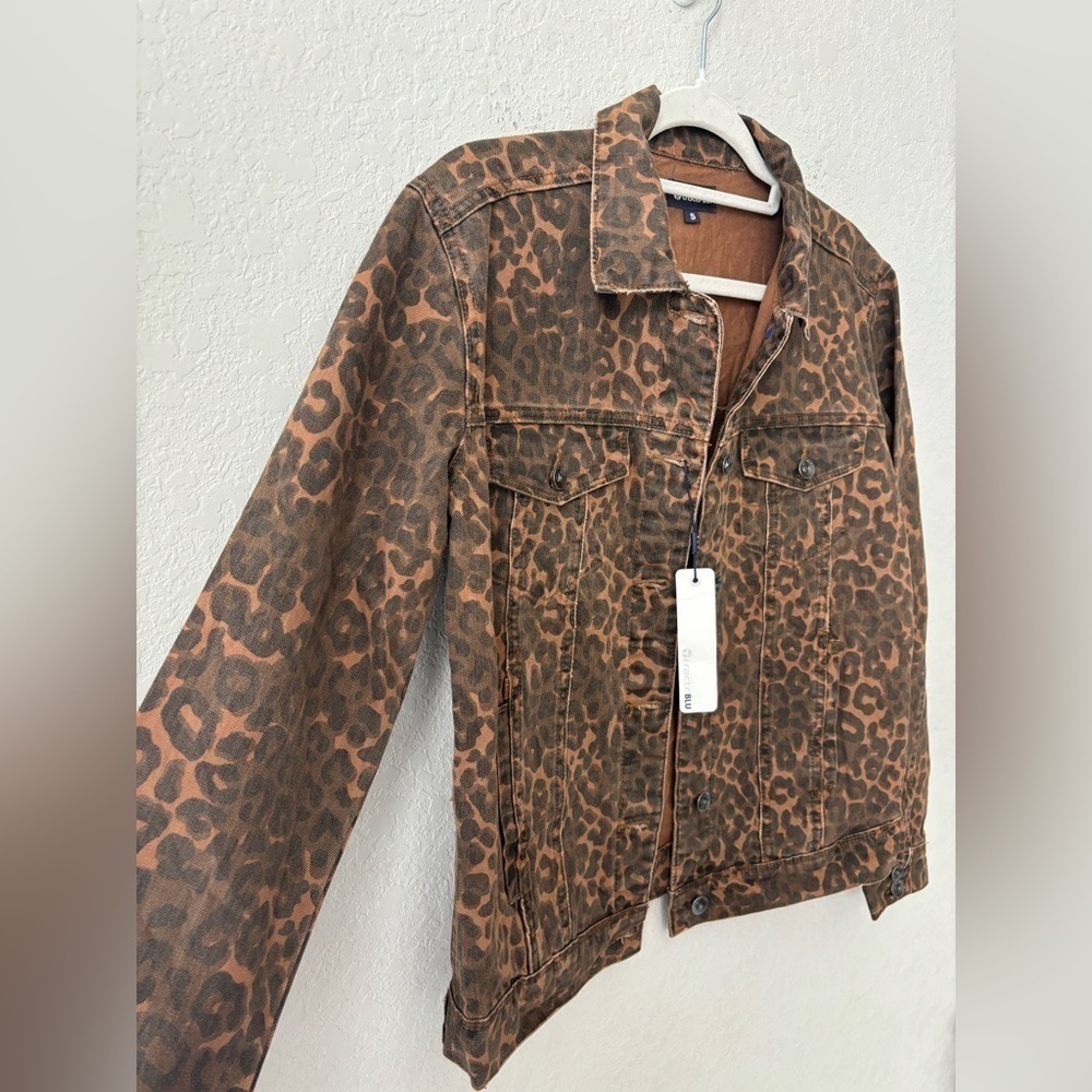 NWT Tractr BLU Leopard Print denim jacket SZ S - Picture 3 of 10